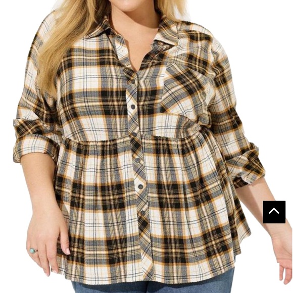 torrid Tops - Torrid plaid flannel gauze button up peplum long sleeve top shirt -size 3